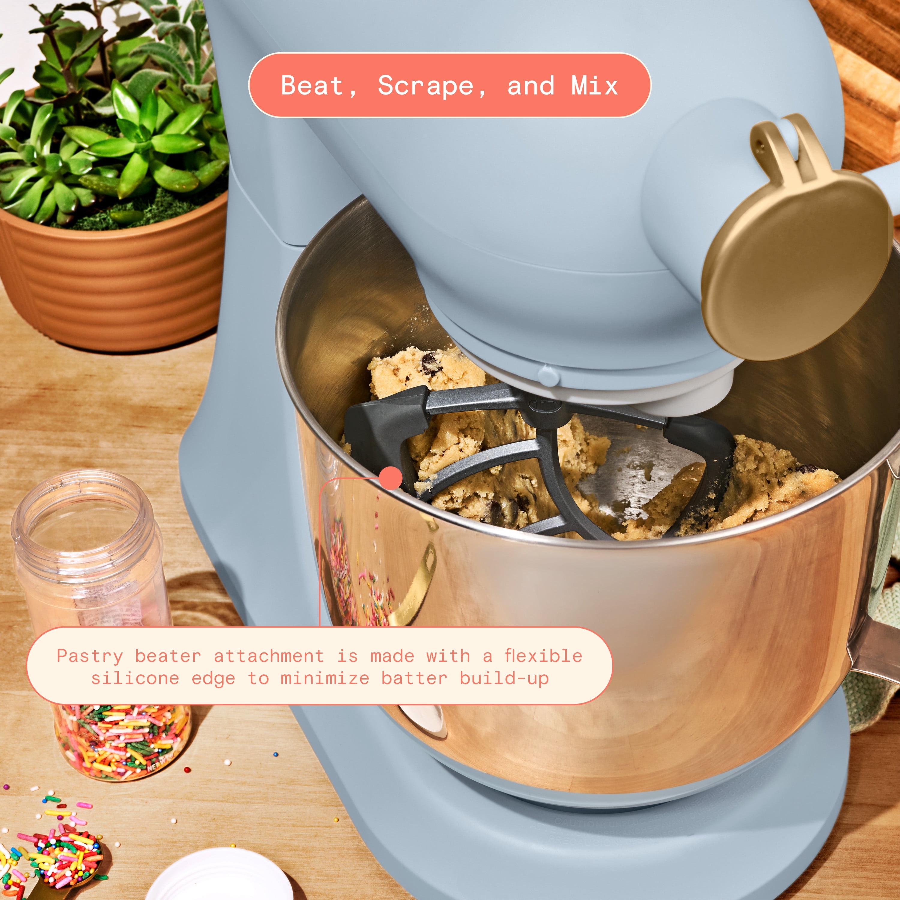 Beautiful 6 Qt Tilt-Head Stand Mixer with Dough Hook, Flat Beater, Balloon Whisk, Pastry Beater & Slicer/Shredder Set, Cornflower Blue by Drew Barrymore