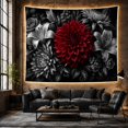thumbnail image 6 of Large Red Dahlia with Monochrome Lilies on Black Background, Dramatic Gothic for Art Lovers, Moody Floral Wall Decor, Thanksgiving Gift, Tapestry Wall Hanging for Bedroom and Living Room, 6 of 7