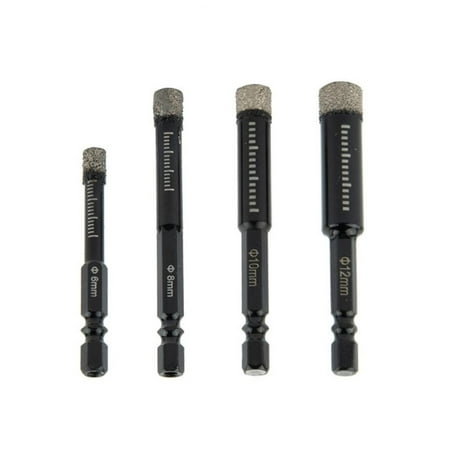 

BAMILL 4pcs 6/8/10/12mm Diamond Dry Drill Bit Holesaw Cut Marble Granite Tile Porcelain