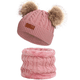 thumbnail image 1 of Gorro para niño, gorro de punto con doble pompón de color para invierno y bufanda del mismo color, 1 of 5