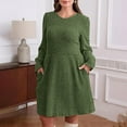 thumbnail image 6 of aohooy Sweater Dresses Women - Ribbed Knit Empire Waist Tunic Dresses Crewneck Long Sleeve Dress with Pockets Green,L, 6 of 7