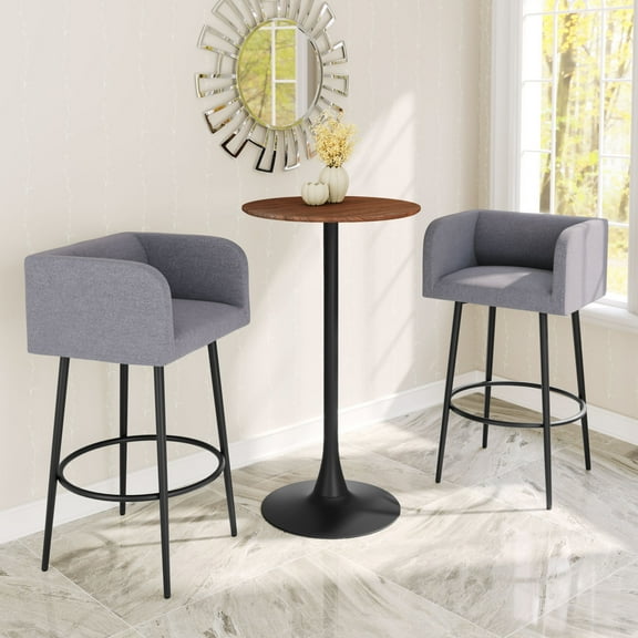 Auray Bar Table Brown Bar Table, Modern Style, Faux Wood MDF round shape tabletop, Steel, Indoor Bar