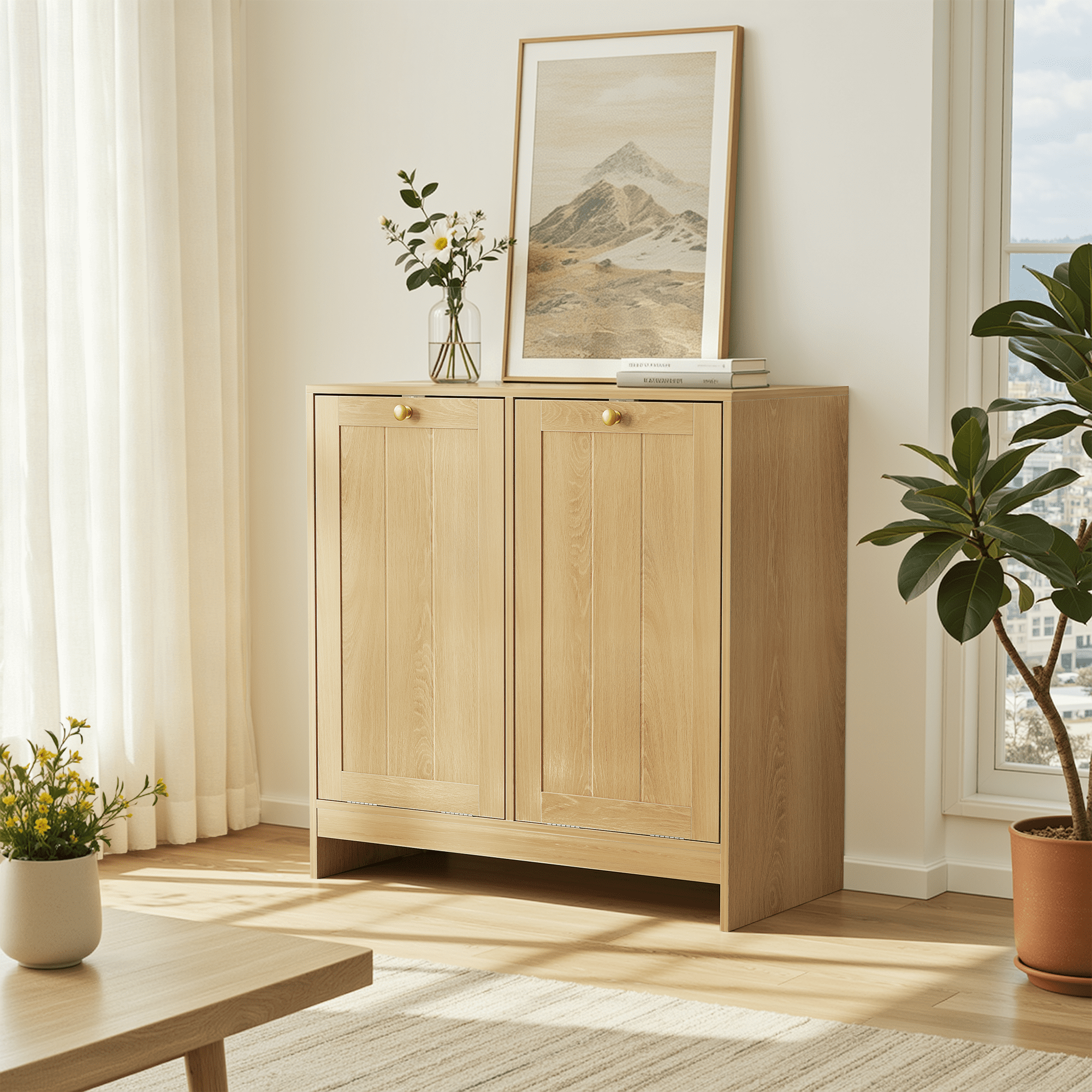 Leumius Tilted Laundry Hamper with Removable Basket, Hidden Laundry Hamper, Bathroom Laundry Hamper Storage Cabinet, Free-Standing Home Organizer Oak