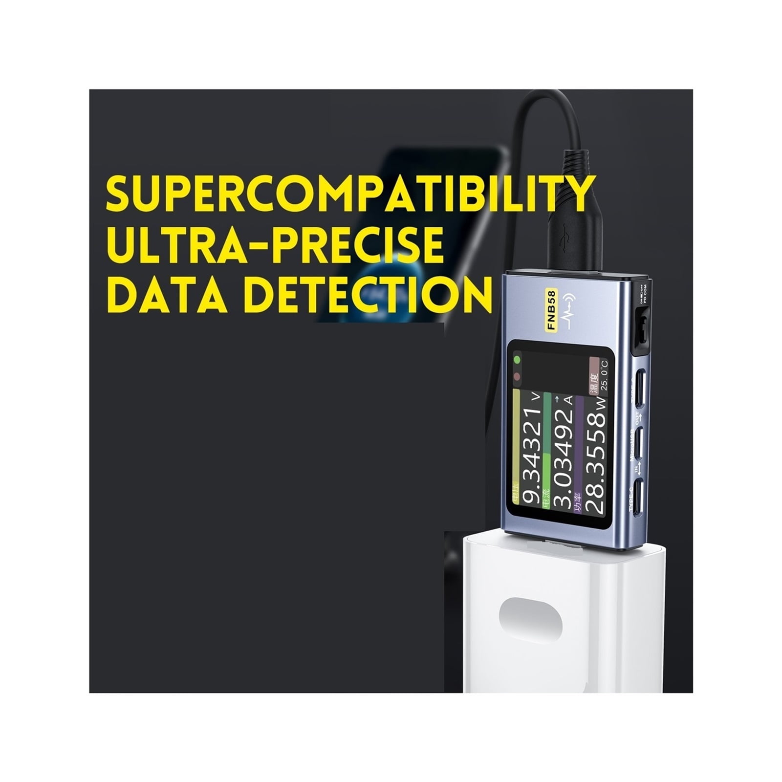 FNB58 USB Tester Voltmeter Ammeter TYPE-C Fast Charge Detection Trigger Capacity Measurement Ripple Measurement ,Live Data