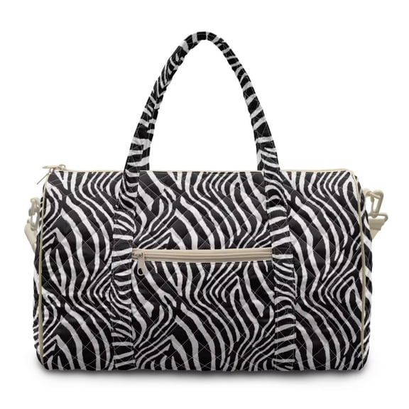 KUIFORTI Zebra Stripe Womens Travel Duffel Bags Quilted Overnight Bags Comfortable Portable Tote Carry On Luggage Bag with Handle and Adjustable Strap