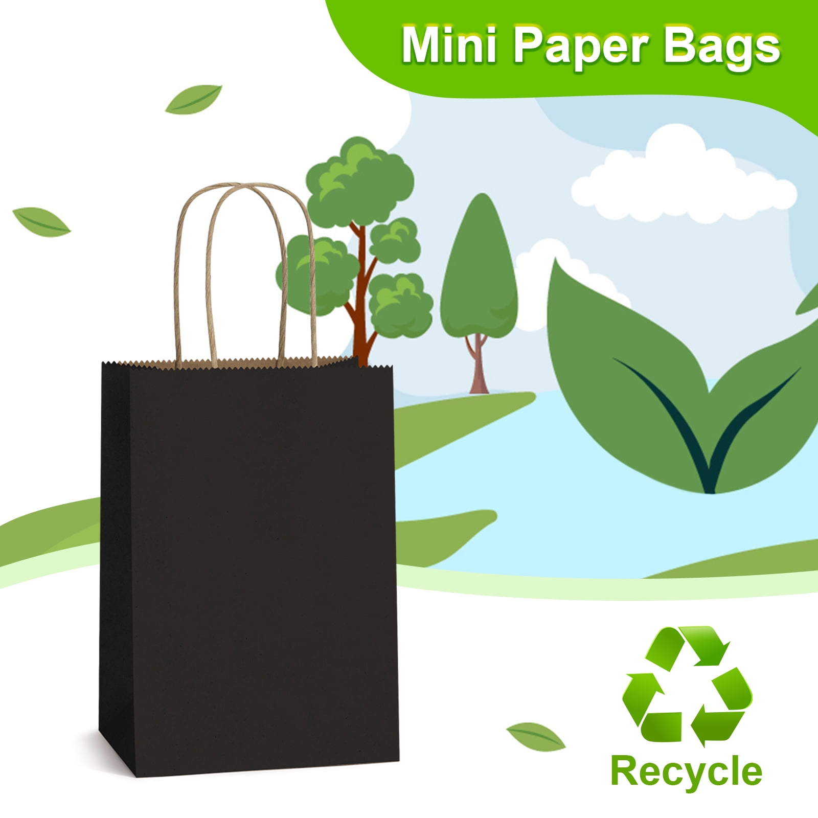 BagDream 50Pcs Black Paper Gift Bags, 5.25x3x8inch Small Paper Bags with Handles Bulk for Shopping, Wedding, Father's Day, Merchandise, and Business Party