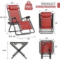 thumbnail image 3 of Folding Zero Gravity Chairs Set of 2, Outdoor Reclining Camping Chairs, Patio Lounge Recliners with Side Table & Cup Holder Tray, Maroon, 3 of 26