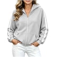 thumbnail image 3 of Womens Zip Up Hoodie Sweatshirt Side Stripe Long Sleeve Drawstring Athletic Oversized Pullover with Kangaroo Pocket Casual Sportswear, 3 of 9