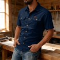 thumbnail image 7 of Havenx Men's Safari Cargo Shirt Short Sleeve Button Up Cargo Shirt with Pockets Collared Tops Work Comfy Camping Work Hiking Casual Clothes,Dark Blue S, 7 of 7