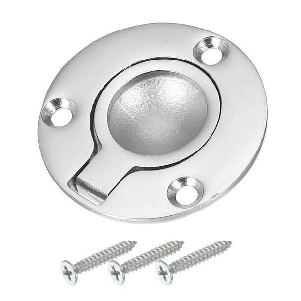 Manija de Tirador Empotrado Uxcell, Acero Inoxidable 316, Latch Oculto Redondo para Puerta de Bote con Tornillo Plateado