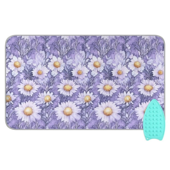 Purple Daisy Pattern Ironing Mat Blanket for Table Top Travel Portable Ironing Board Pad 47.2x27.6 Inch