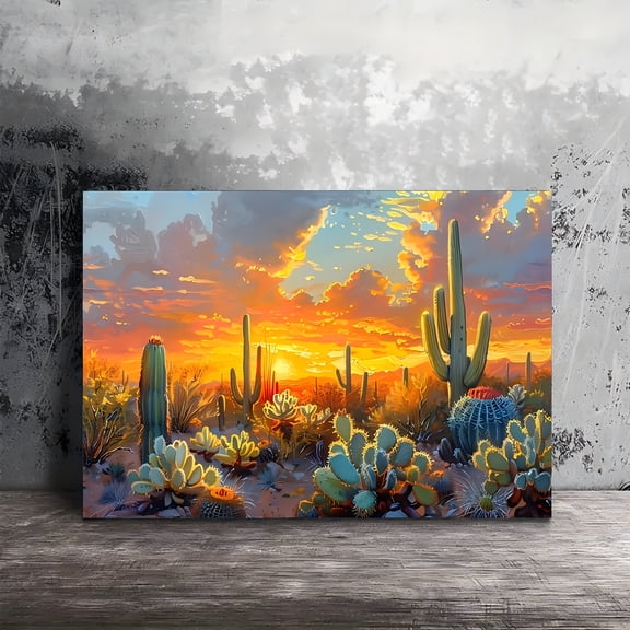Sunset Cactus Canvas Art - Wooden Framed Wall Decor for Living Room, Bedroom, Kitchen & Office - Perfect Christmas Gift, Mexican Home Decor, Perfect for Room