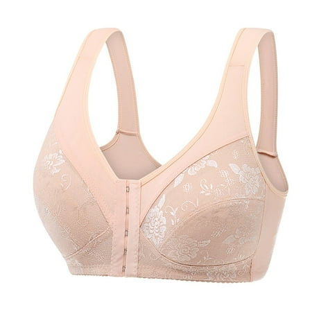 Bigersell Wireless Bras with Support and Lift Sale Balconette Bras for Women Soft Bra Style B3889 V-Neck Seamless Bras Hook and Eye Bra Closure Big Girls Size Padded Bras for Women Khaki L