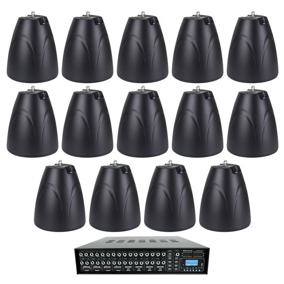 4-Zone Matrix Multi Room Amplifier 14 6.5" Black Pendant Speakers For Restaurant