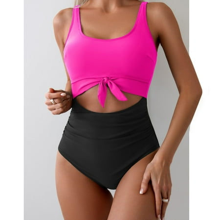 MGCWSH Trendy Women s High-Waist Bikini Swimsuits Perfect for Summer Beachwear Hot Pink S