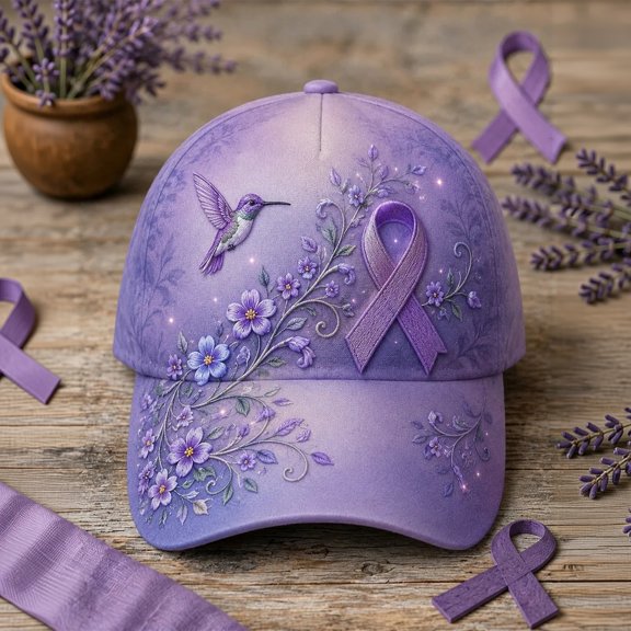 Womens Mens Purple Ribbon Alzheimer'S Awareness Floral & Hummingbird Print Caps Alzheimer'S Awareness Support Hat Unisex Purple Ribbon Baseball Cap