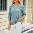 thumbnail image 2 of Besolor 3/4 Sleeve Shirts for Women Tops V Neck T Shirts Oversized Work Blouses Casual Dressy Tunic Tee Tops Green, 2 of 4