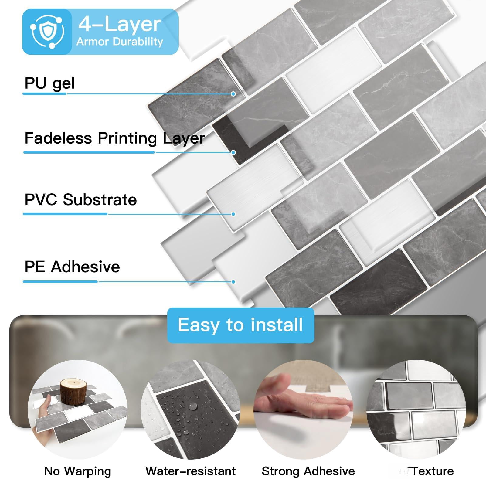 Peel And Stick Granite Wall Tiles - 12"x12" Thicker Design Backsplash  Self-adhesive Tile For Kitchen & Bathroom Decor