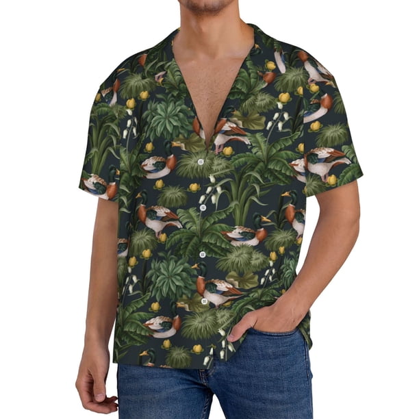 Fotbe Mallard Ducks And Water Camisa Estampada de Manga Corta para Hombre, Casual de Verano, Estilo Playero, Sin Arrugas-Medium