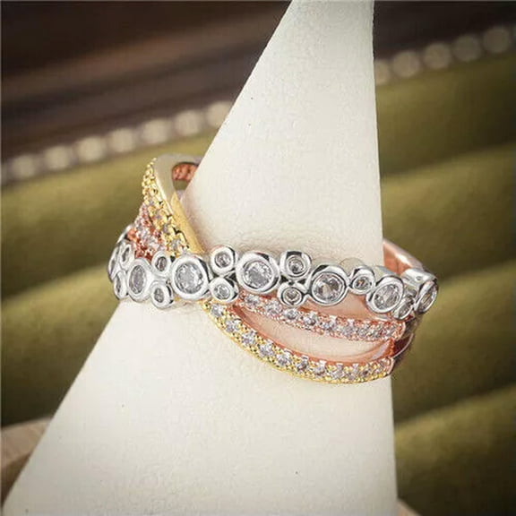 HOOUN Gorgeous 925 Silver Ring Women Cubic Zirconia Handmade Wedding Jewelry Size 6-10-Style 4-8