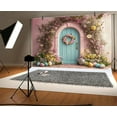 thumbnail image 3 of 5 x 3 ft Spring Easter Backdrop Pink Garden Bunny Colorful Eggs Floral Garland Wood Door Photography Backdrop Children Kids Birthday Portrait Newborn Baby Shower Party Photo Studio Props, 3 of 5
