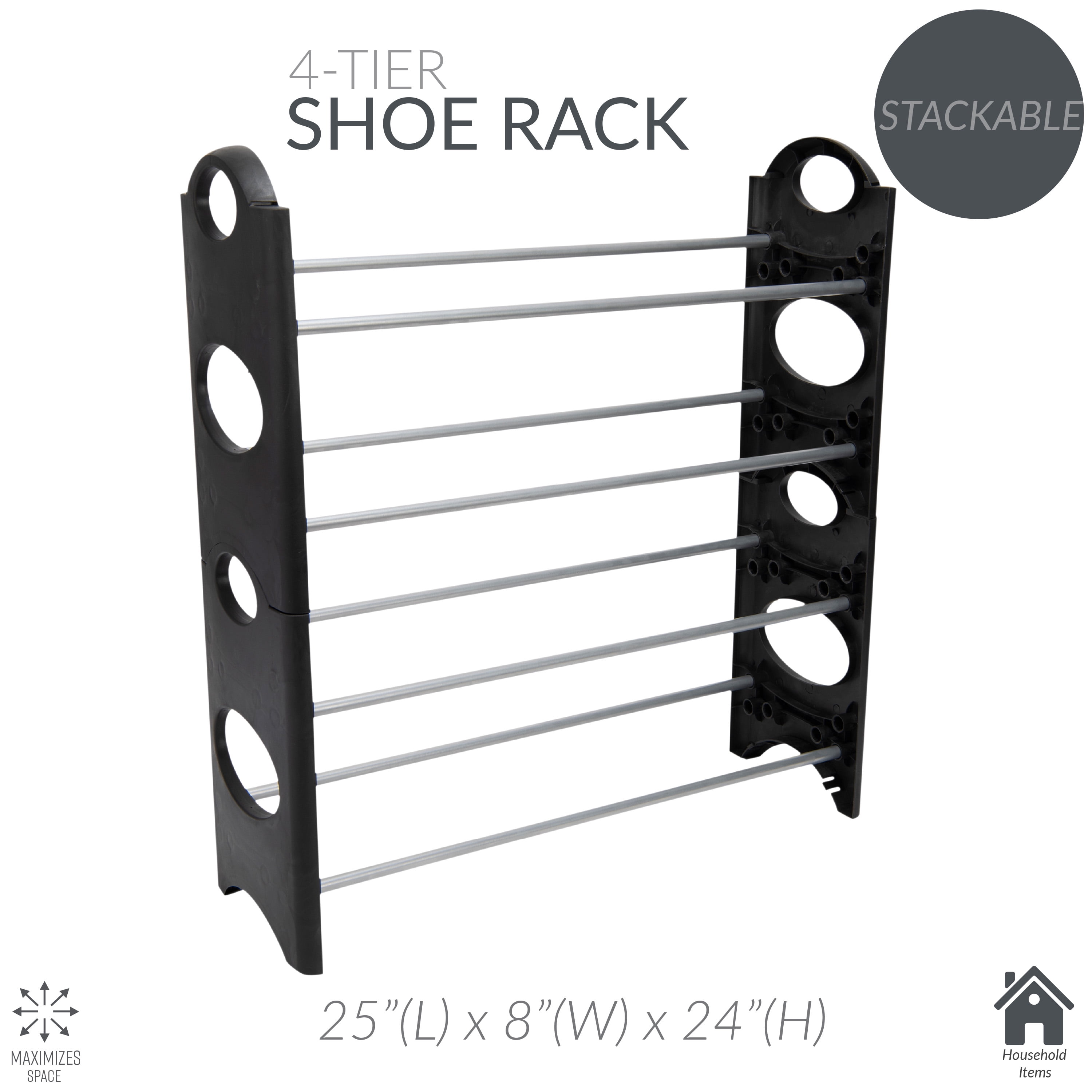 Simplify 30 Pair Stackable Shoe Rack, Black