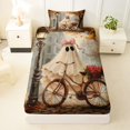 thumbnail image 3 of Manfei Kawaii Bow Ghost Twin Sheets 3pcs, Halloween Romantic Rose Autumn Leaves Bedding, Brown Orange Pink,1 Fitted Sheet, 1 Flat Sheet and 1 Pillowcase, 3 of 5