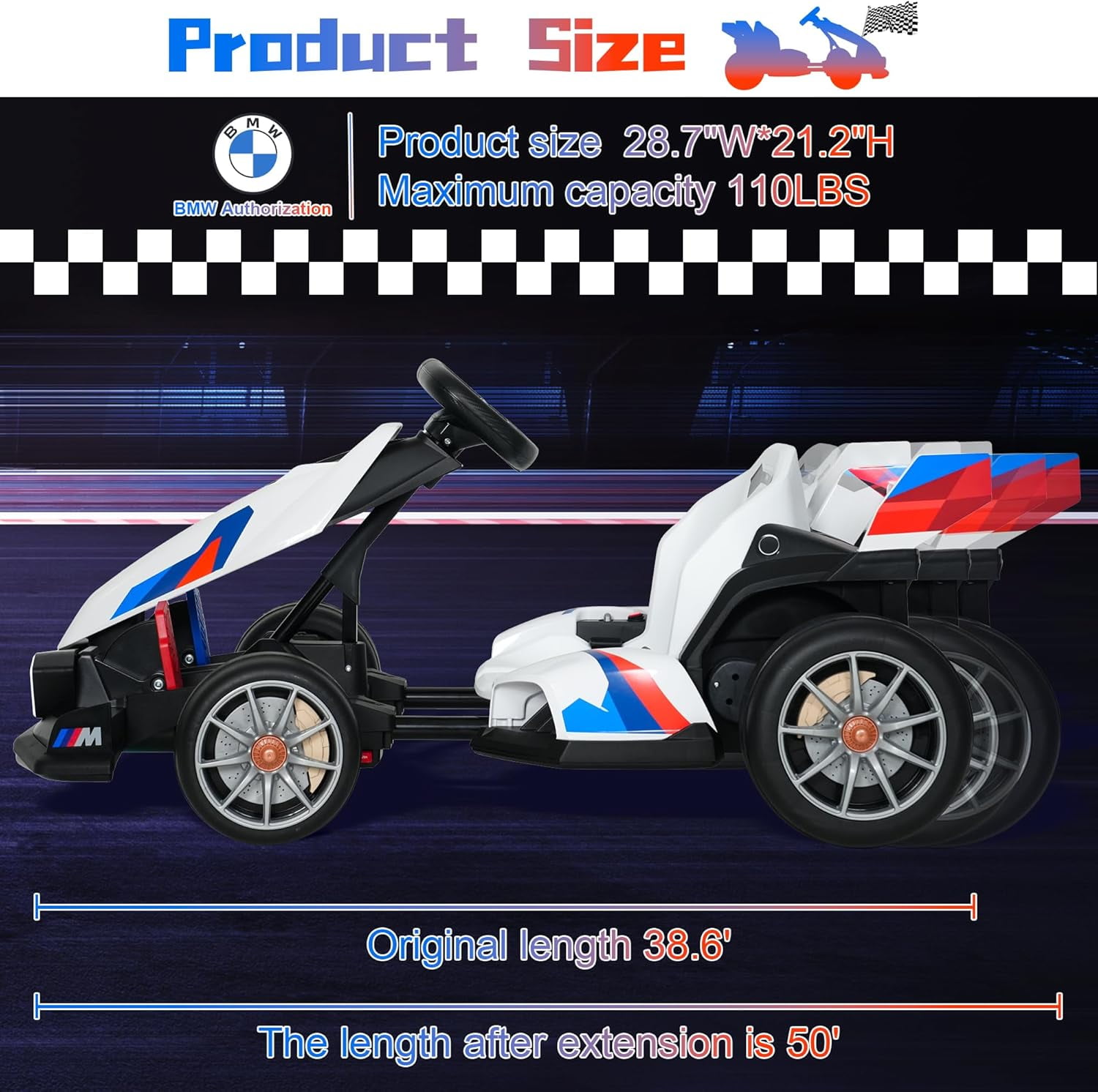 Akaber Electric Go Kart with Adjustable Seat, 24V 9AH Drift Kart with 400W Motors, Crazy Go Cart for Kids Ages 6-12, Licensed BMW, LED Lights, Drift Mode and 2 Speed (White)