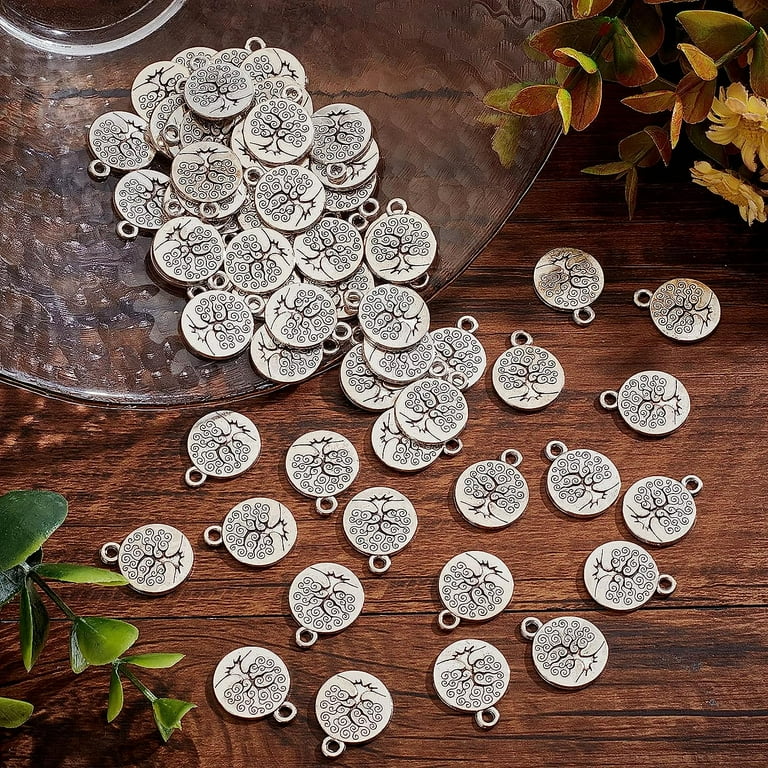 1 Box 60Pcs Tree of Life Charms Bulk Silver Tree Charm Tibetan