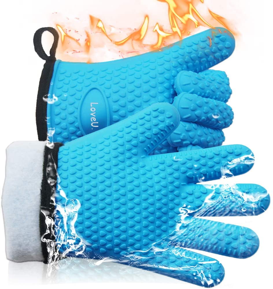 Pair of Gloves Heat Resistant Silicone Gloves Kitchen BBQ Oven Cooking Mitts UK