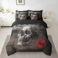 thumbnail image 2 of jejeloiu Gothic Skulln Bedding Comforter Set 7-Piece,Red Flower Rose King Bedding Sets,Vintage Skeleton Bed Sheets For Men Women,Microfiber Bedroom Decor Reversible, 2 of 8