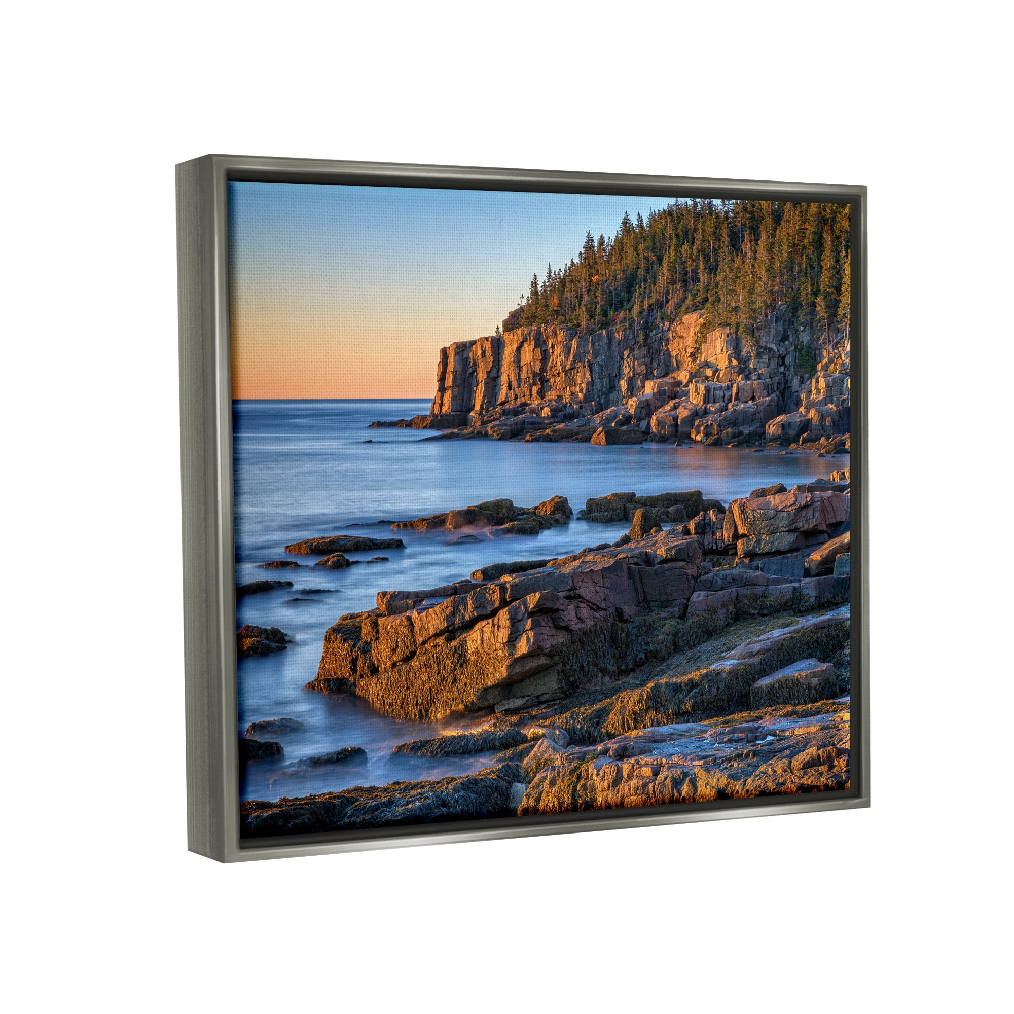 Stupell Rocky Cove Ocean Cliffs Landscape Photography Gray Floater Framed Art Print Wall Art