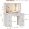 thumbnail image 2 of Vanity Desk, with LED Lights Mirror & Power Outlet, with 11 Storage Drawers, 3 Lighting Modes & Adjustable Brightness, White Dressing Table for Bedroom, 2 of 5