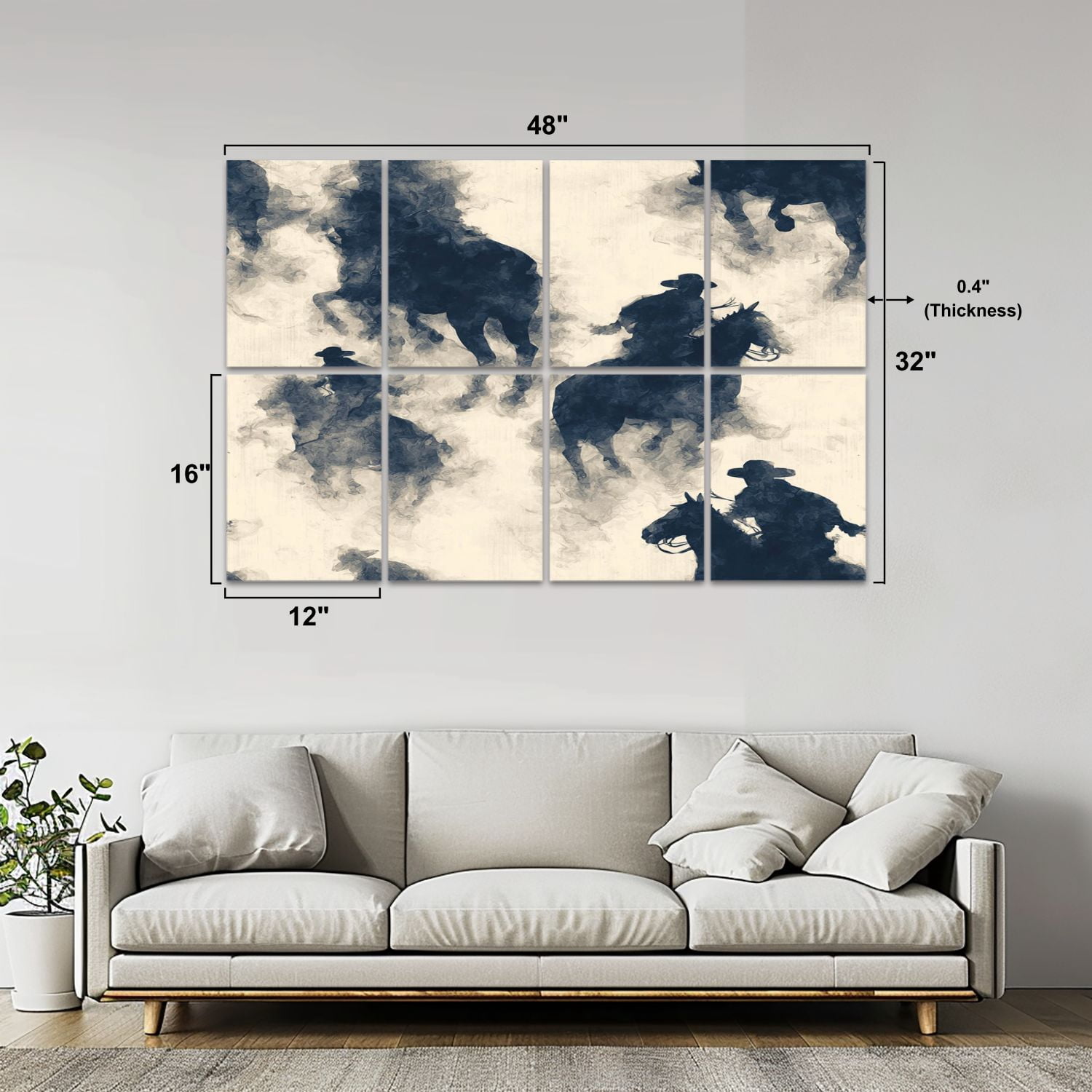 8 Pack Art Acoustic Panels Sound Absorbing Cowboy Riders Misty Desert Decorative Soundproof Wall Panels Self Adhesive for Nursery Game Room Bedroom 48"x32"