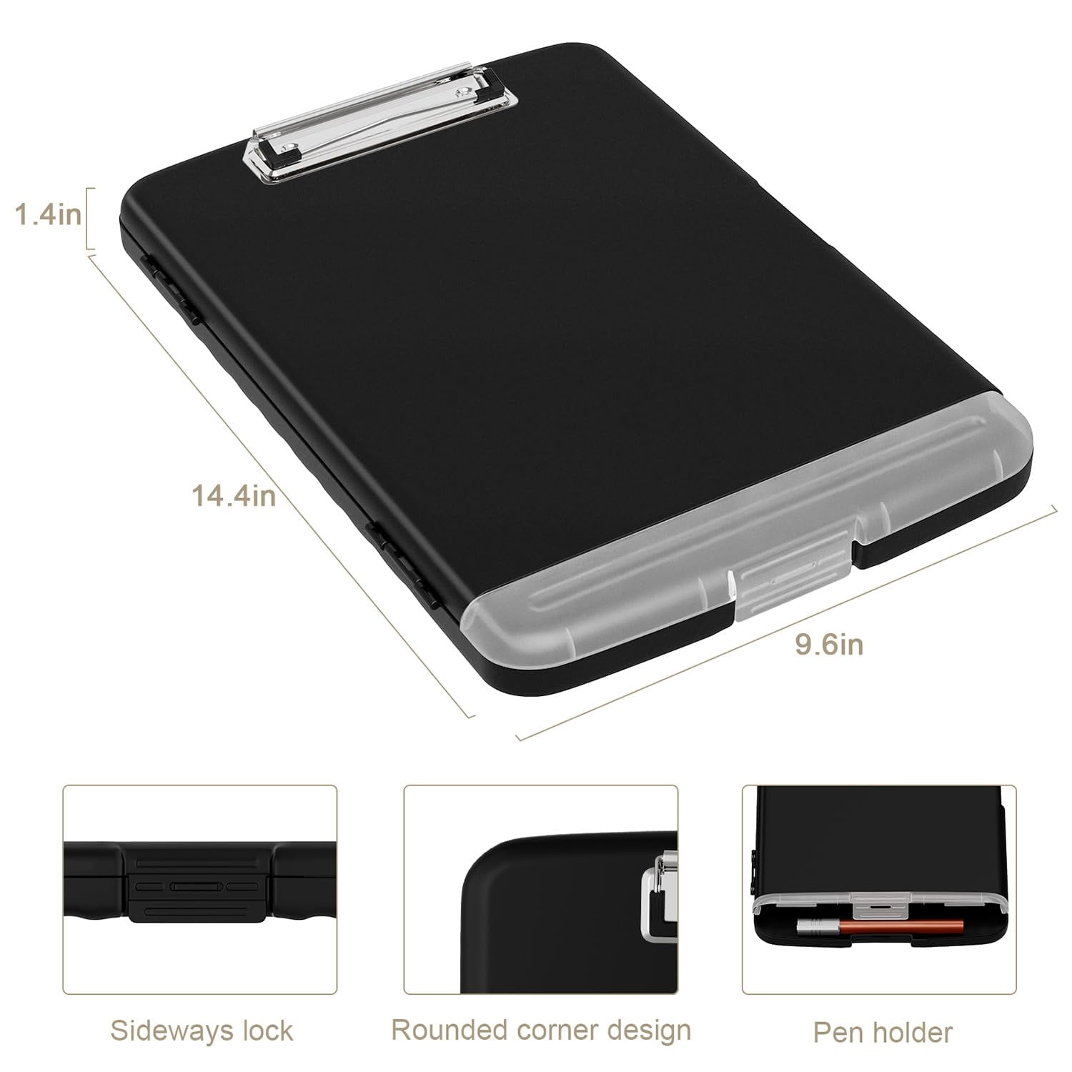 Clipboard with Storage, 8.5 x 11 Organization Box with Pen Holder and A4 Legal Paper Folder, Folio & Side-Opening, Low Profile Clip,for Nurses,Teachers, Size 14 x 9.6 x 1.2 in