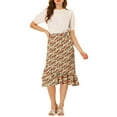 thumbnail image 2 of INSPIRE CHIC Women's Floral Elastic Waist Ruffle High Low Hem Skirts S Blue Orange, 2 of 6