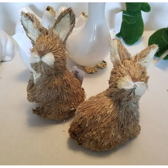 Bullseye Playground Easter 2023 Small Sisal Straw Bunny Figurine Pair New