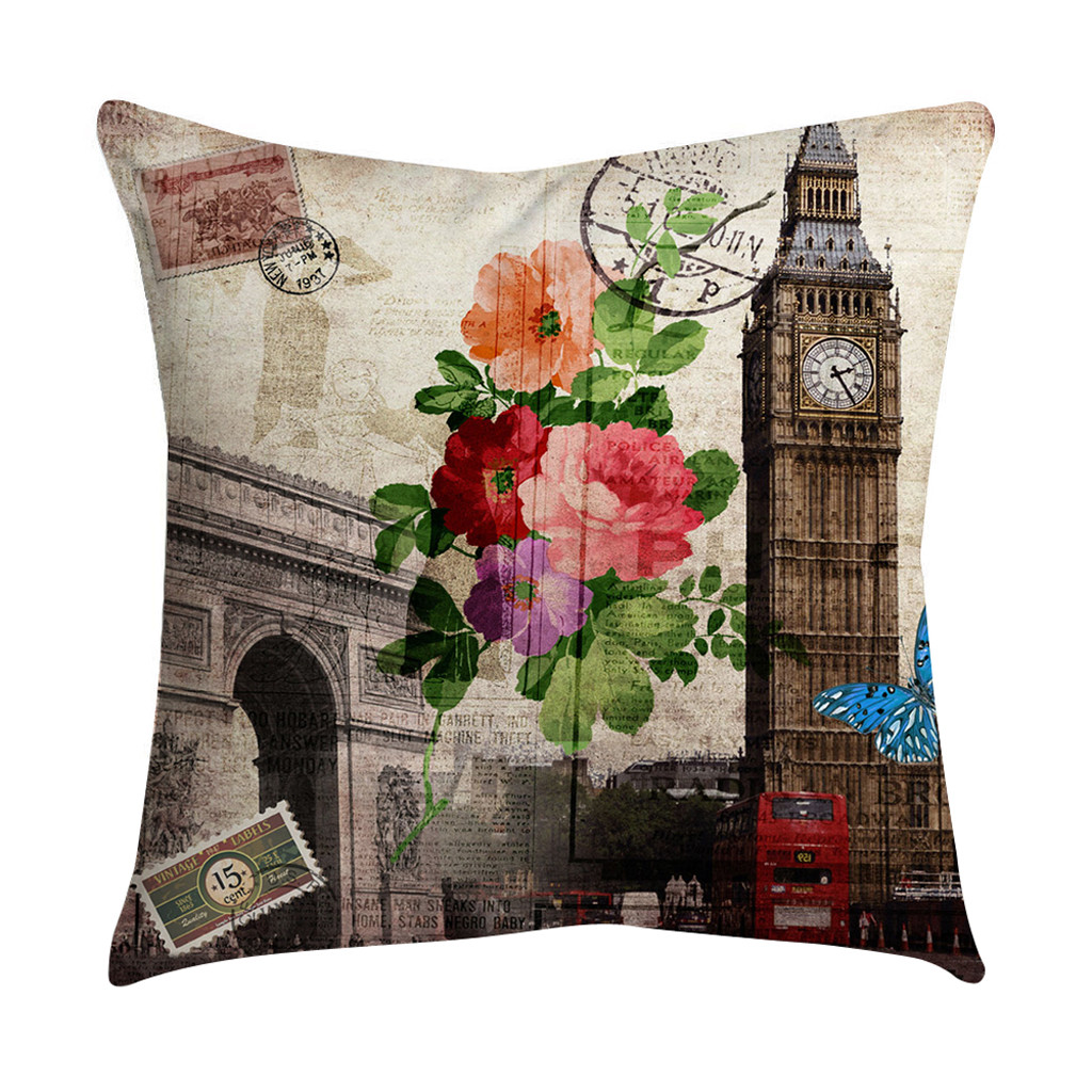 iOPQO Pillow Case Set of 4 Decorative Blue and White Porcelain Throw