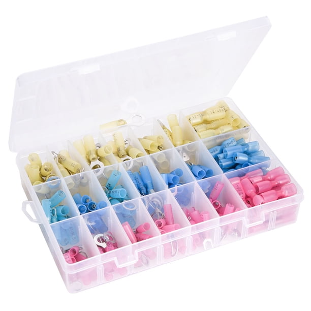 240 CONECTORES DE ALAMBRE TERMORTRÍCTILES ROJO, AZUL Y AMARILLO, CAJA SURTIDA CON TUPOS DE CONCEPLICOS POPULLES PARA AUTVILES, CASAS RODANTES, GARAJES Y TALLERES, CAJA DE