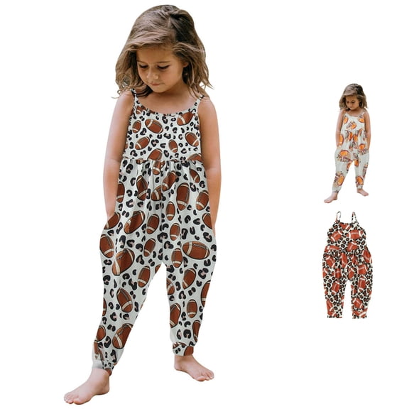 WhouRiu Baby Girls Casual Sleeveless Jumpsuits Cartoon Graphic Spaghetti Strap Loose Overalls With Pockets Kids Summer Cute Onesies,18-24 Months