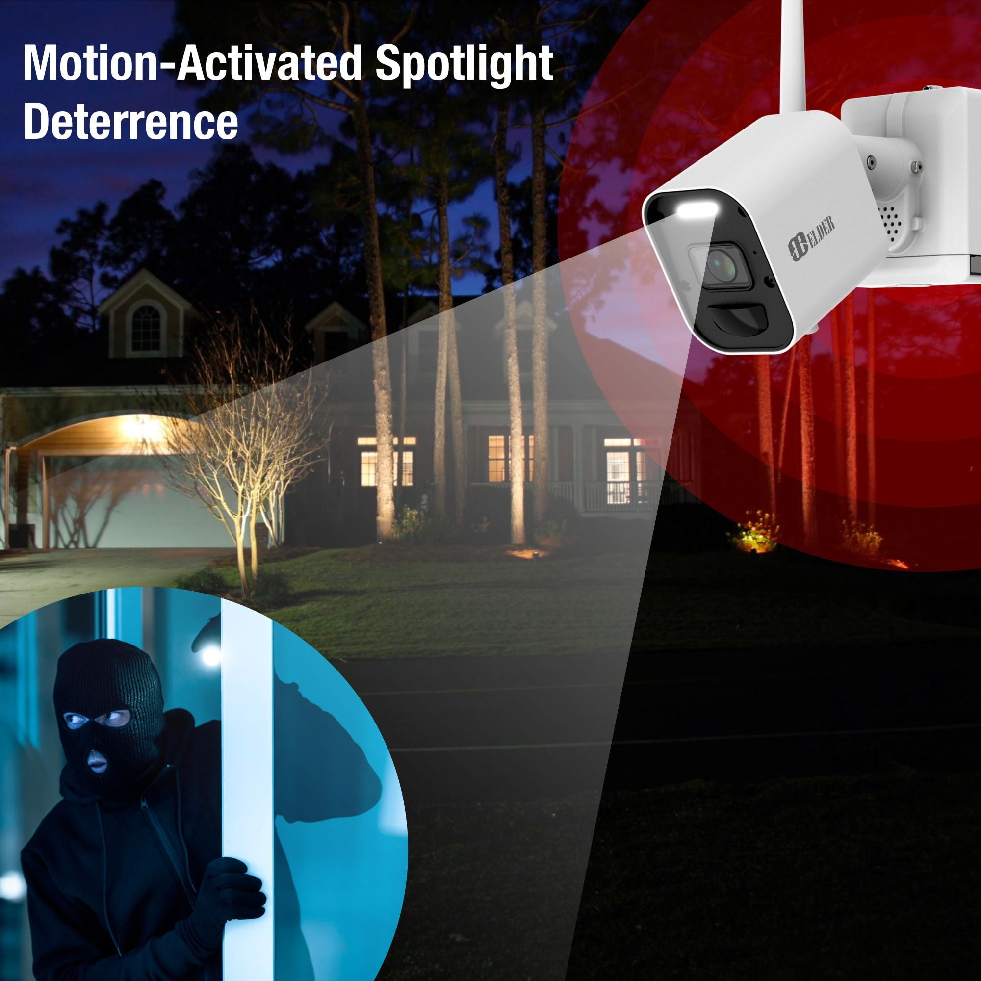 Elder 4K Wireless Security Camera System 1TB Wire-Free, 8Ch NVR 6-Camera Battery WiFi Surveillance Outdoor, Color Night Vision, Spotlight Deterrence & Two-Way Talk