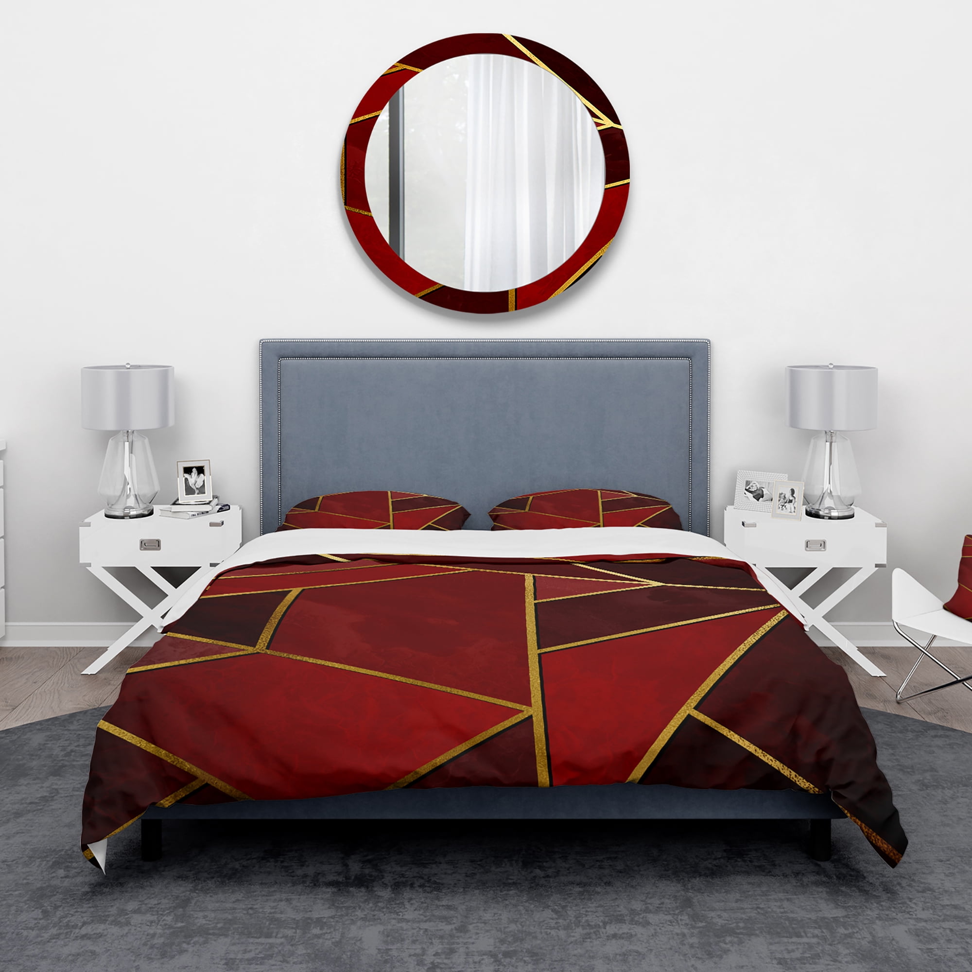 Designart 'Yellow Triangulars over Shades of Red' Modern & Contemporary Duvet Cover Set