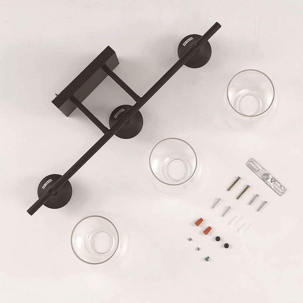 3-Light Vanity Lamp Bathroom Lighting Fixture, Vintage Matte Black Mirror Front Light, E26/E27 Wall Sconce Bath Wall Lamps with Clear Glass Shade Over Mirror Cabinet