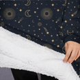 thumbnail image 3 of Oversized Wearable Blanket Hoodie,Dark Blue Sun Moon Star Pattern Sherpa Blanket Hoodie with Super Pockets,Super Warm Fuzzy Pullover for Women & Men, 3 of 6