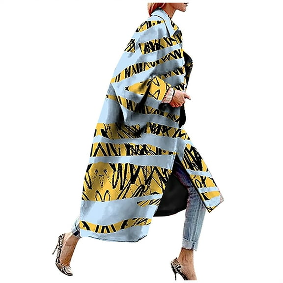 Aoochasliy Womens Jackets and Coats Clearance Printed Pocket Outerwear Cardigan Overcoat Long Trench Coat