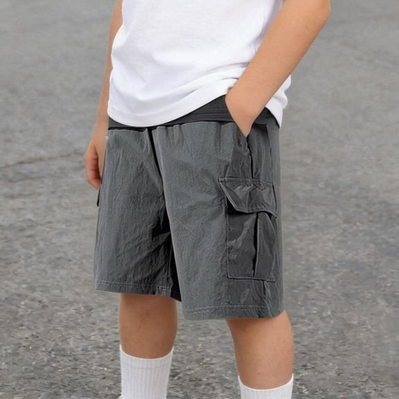 ATOGUTA Cargo Work Shorts for Boys Size 4T-15 Kids Athletic Basketball Shorts Casual Elastic Waist Summer Clothes with Pockets Dark Gray