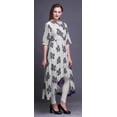 thumbnail image 3 of Bimba Feuilles Vertes et Bloc Floral Tenue Ethnique Indienne pour Femmes Anarkali Kurti Imprimée Robe Asymétrique-Grand, 3 of 5