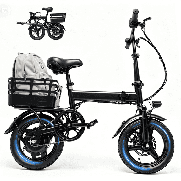 OwnGold 14IN Folding Electric Bicycles for Adults Teens with Basket,500W Peak Motor Up to 20 mph Range 30 Miles,36V 12Ah Removable Battery,Commuter/Shopping Mini Ebike,UL 2849