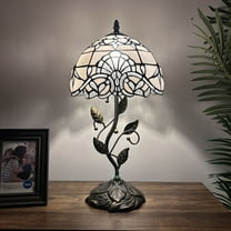 Tiffany Table Lamp White Stained Glass Baroque Style Lavender Included LED Bulb for Living Room Bedroom Bedside 10"W*10"D*20"H
