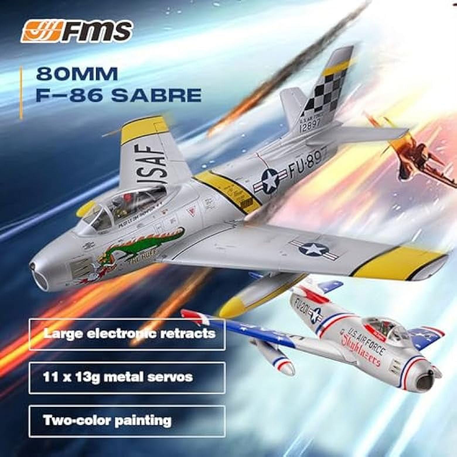 FMS Rc Planes for Adults Remote Control Airplane F-86 The Huff RC Airplane 6CH 80mm Hobby Rc Airplanes PNP (No Radio, Battery, Charger)